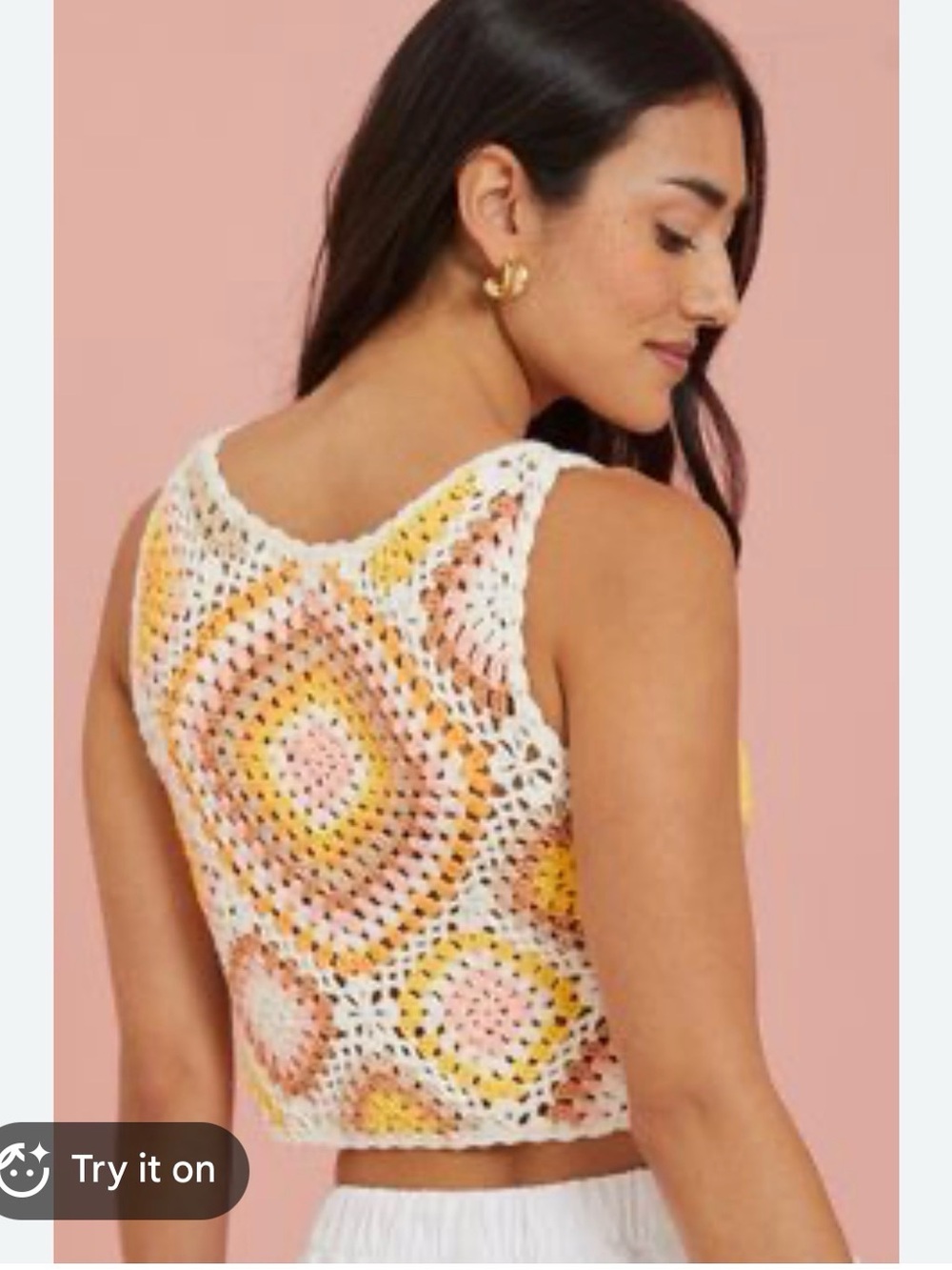 Altar'd State White Crochet Tank with Yellow & Pink Accents